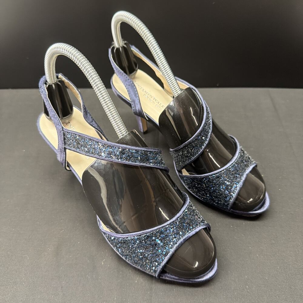 Benjamin Walk Touch Ups Sandals Womens Size 7.5 Blue Rhinestone Heel Dress